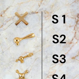 May include: Image featuring four gold-colored handle designs labeled S1 through S4. The handles are displayed against a marble-patterned background. The text "CHOOSE YOUR HANDLES" is at the top.