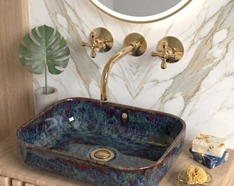 Grifo de baño de latón sin lacar para montaje en pared,