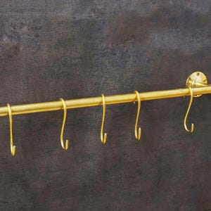 Unlacquered Brass Wall Mounted Pot Rack With Hooks, Solid Brass Pot Rail Hooks, Kitchen Brass Accessories Gifts