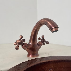 Copper Bathroom Faucet, Solid Copper Bath Vanity Faucet, Bathroom Sink Faucet with Simple Cross Handles