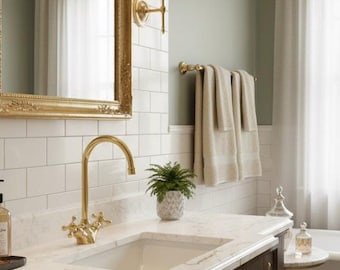 Unlacquered Brass Basin Faucet, Vintage Double Handle Tap, Single Hole Design For Bathroom