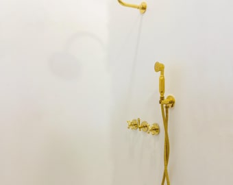 Unlackiertes Messing-Panel Duschsystem - Regenkopf & Handsprüher.