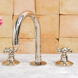 Polished Nickel 3 holes faucet, deck mount faucet, Brass Bathroom Faucet, 3 holes vanity sink faucet