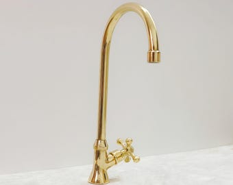 Handmade Unlacquered Brass Faucet: Vintage Deck Mount Cold Water Tap