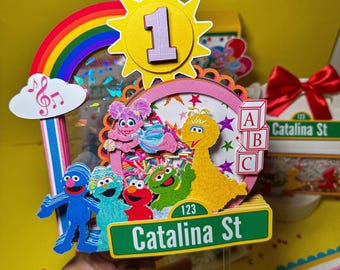 Sesame Street Cake Topper: 3D Shaker with Lights, Personalized Street Sign