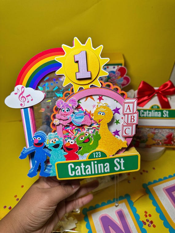 Sesame Street Cake Topper: 3D Shaker with Lights, Personalized Street Sign