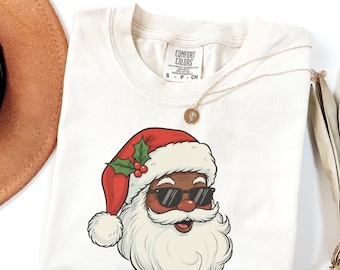 Comfort Colors Retro Black Santa Shirt, Vintage Black Santa Claus T-shirt, Retro Black Santa Claus TShirt, Christmas Tee, Black Santa Shirt
