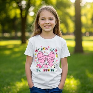 Girls First Day of School Shirt | Back to School Bow Tee for Kids | Cute Pink School Shirt