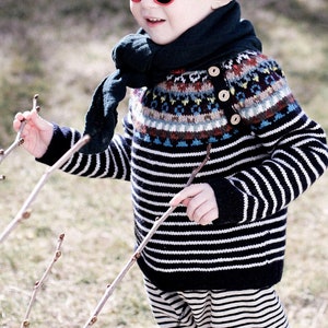 Navy Striped Sweater with Fair isle Yoke image 3