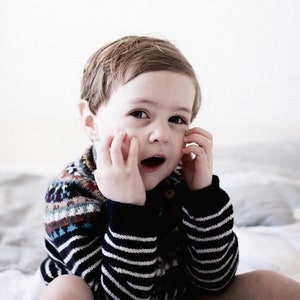 Navy Striped Sweater with Fair isle Yoke image 2