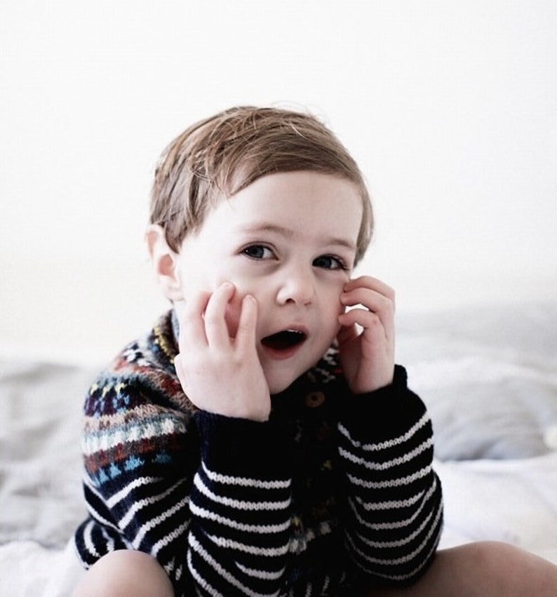 Navy Striped Sweater with Fair isle Yoke image 2