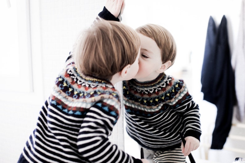 Navy Striped Sweater with Fair isle Yoke image 5