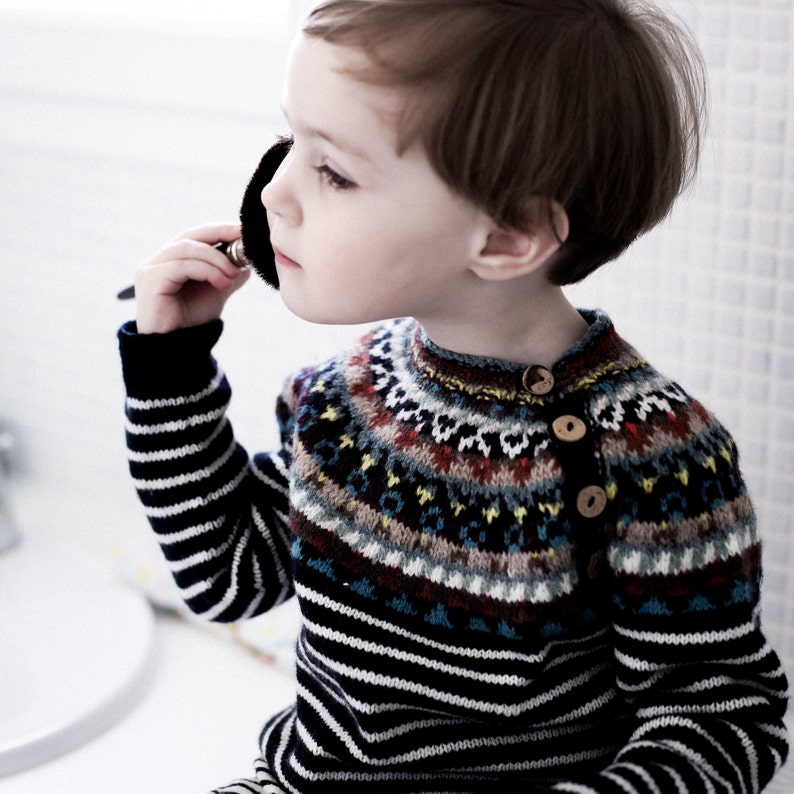 Navy Striped Sweater with Fair isle Yoke image 1