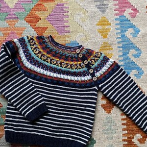 Navy Striped Sweater with Fair isle Yoke image 10