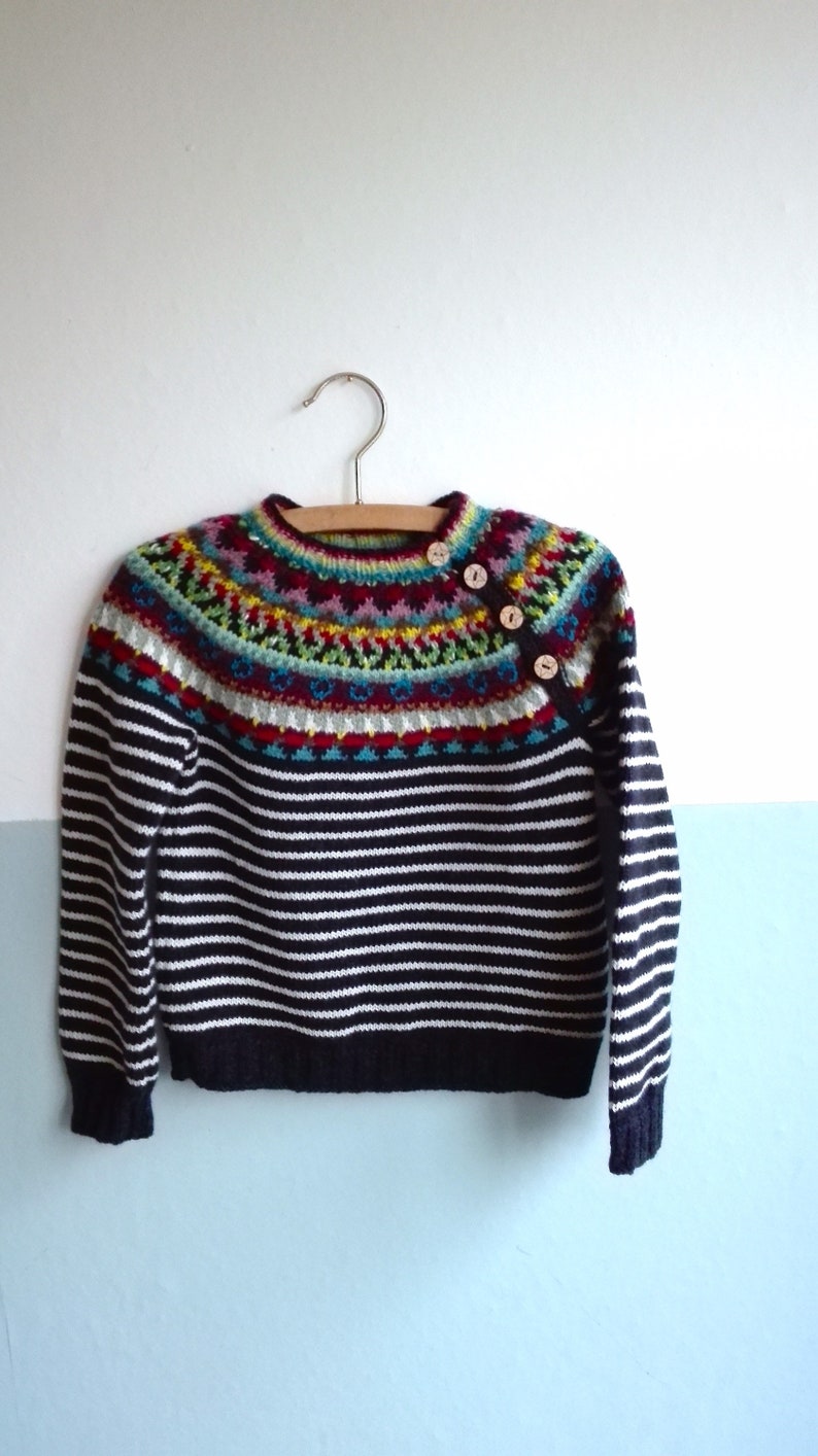 Navy Striped Sweater with Fair isle Yoke image 8