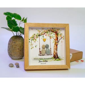 Personalized 50th Wedding Anniversary Pebble Art, Wedding Pebble Art Golden Wedding Pebble Frame