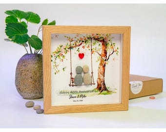 Personalized 40th Anniversary Pebble Art, Ruby Wedding Gift for Parents or Couple, Sentimental Wedding Keepsake Frame
