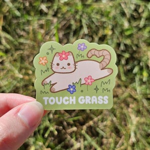 Adesivo per gatti "Tocca l'erba" / Adesivo in vinile impermeabile con simpatico e divertente gattino alla moda