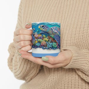 Ocean-Inspired Ceramic Mug, Sea Turtle Mug, Beach Decor, Nautical Gift, Aquarium Lover&#39;s Coffee Mug, Nature-Themed Drinkware