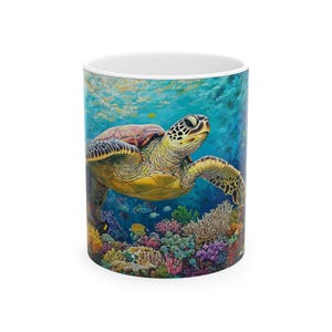 Ocean-Inspired Turtle Ceramic Mug, Sea Life Coffee Cup for Nature Lovers, Beach House Decor, Gift for Ocean Enthusiasts, Marine Wildlife