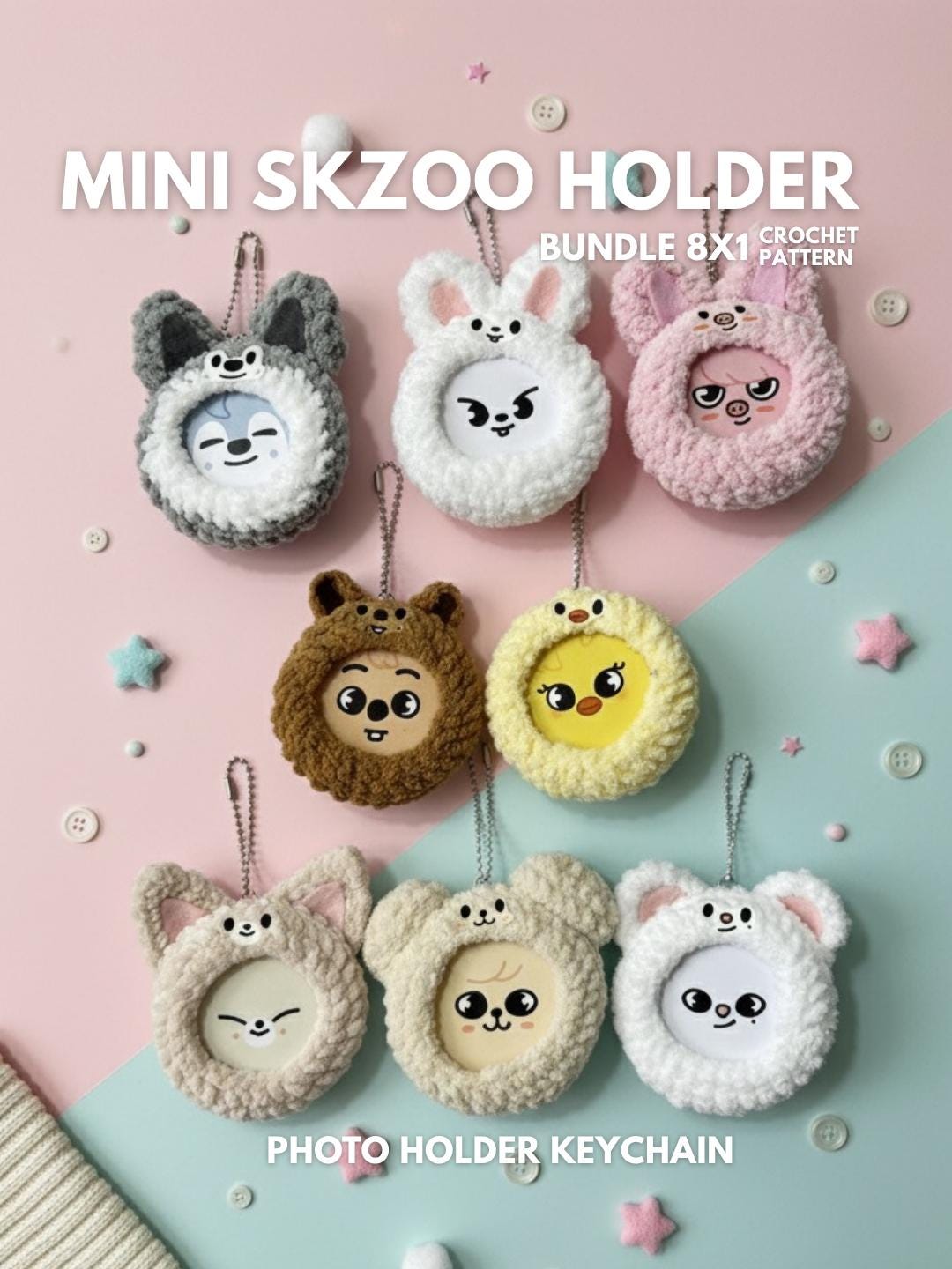 Mini SKZOO Baby Photo Frame Keychain Crochet Pattern | Stray Kids