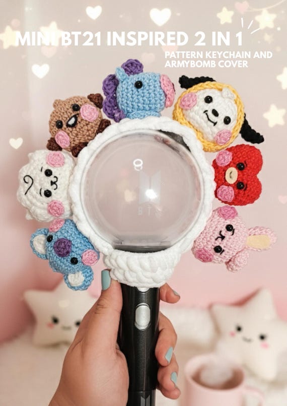 Amigurumi Pattern Mini BT21 Keychain for Army Bomb Lightstick | Handmade yarn Keyring | BTS K-pop Fanmade