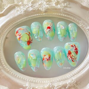 Koi Paradise- Kawaii handmade press on nails