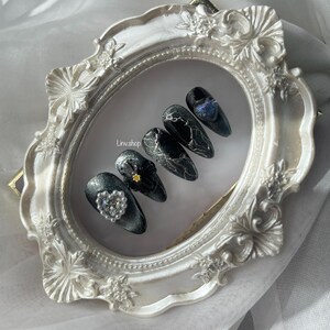 Gothic Hearts- Hand painted press on nails