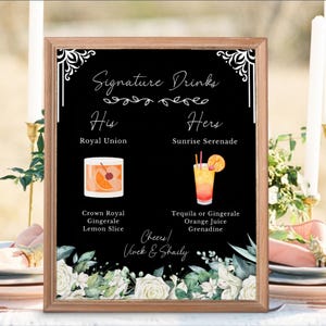 Signature Drinks Menu, Signature Drinks. Board, Bar Sign, Bar Menu, Reception Bar Menu, Signature Drinks Sign