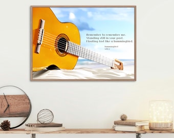 Custom Song Lyric Guitar Art Print, Beach Photography (Digital Print)