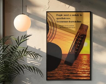 Custom Song Lyric Art Print, Guitar Sunset (Digital Download)