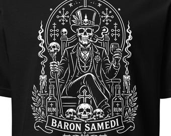 T-shirt Baron Samedi, maglietta con teschio voodoo, maglietta gotica occulta, abbigliamento spirituale dark, streetwear unisex, regalo per lui e per lei