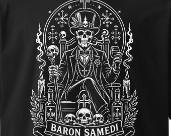 T-shirt oversize Baron Samedi, maglietta gotica in cotone biologico, streetwear voodoo, maglietta dall'estetica dark, maglietta unisex pesante