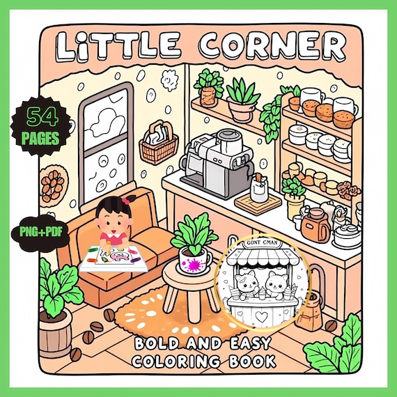 Little Corner Bold and Easy Coloring Book for Kids and Beginners, Printable PDF Activity Pages, Simple Line Art Digital Coloring Download
