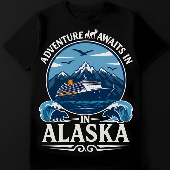 Adventure Awaits in Alaska – Retro Travel Poster with Mountains & Cruise Ship