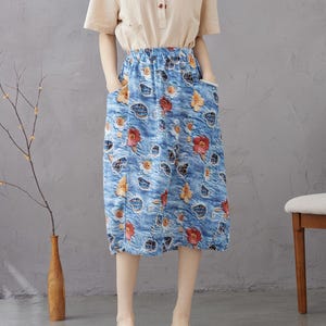 Floral Summer Skirt Printed Elastic Waist Cotton Skirt Soft Wide Long Skirt Customized Plus Skirt Unique prints Personalized and Novel Skirt