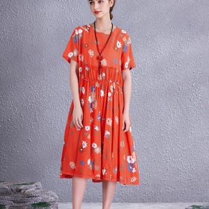 Clearance Summer Floral Cotton Oversize Dress Short Sleeves Casual Loose Soft Dresses