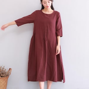 Clearance Summer Cotton Dress 3/4 Sleeves Casual Loose Soft Dresses