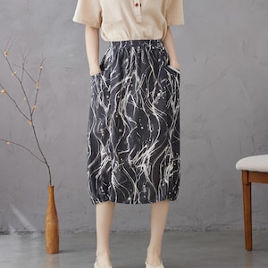 Floral Summer Skirt Printed Elastic Waist Cotton Skirt Soft Wide Long Skirt Customized Plus Skirt Unique prints Personalized and Novel Skirt
