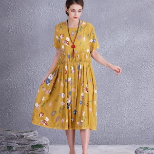 Clearance Summer Floral Cotton Oversize Dress Short Sleeves Casual Loose Soft Dresses