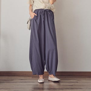 Pantalones de mujer con cintura elástica, pantalones holgados de algodón, pantalones personalizados de talla grande, pantalones de lino con bolsillos laterales, pantalones de primavera, pantalones midi de verano, ropa de hogar suave