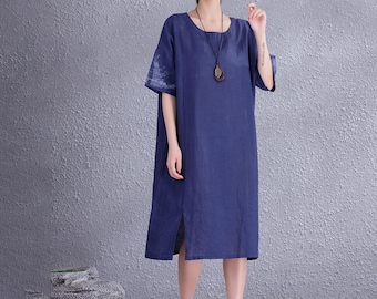 tailored linen dresses Linen Midi Dress 'Beckie', Loose Linen Dress for Women main image 1
