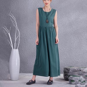 Summer Cotton Dress Soft Casual Loose Dress Sleeveless Dress Ties Waist Custom Large Size Clothing Linen Sundress Tailored Plus Size Dress