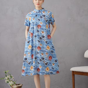 Printed Dress Summer Floral Cotton Soft Dress Short-sleeves Midi Dresses Customize Plus Dress, Unique prints Personalized and Novel Dress