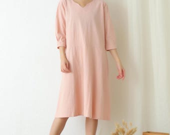 Women's Summer Cotton Dress Soft Casual Loose A-line Dress 3/4  Sleeves Dress Custom Dress Large Size Clothing Loose Plus Size Dress
