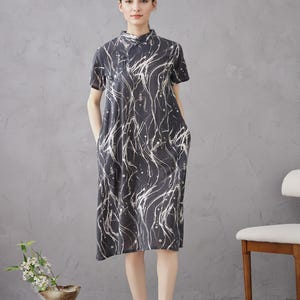Printed Dress Summer Floral Cotton Soft Dress Short-sleeves Midi Dresses Customize Plus Dress, Unique prints Personalized and Novel Dress