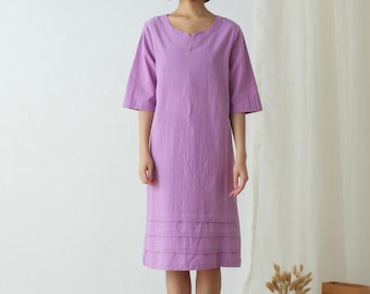 Women's Summer Cotton Dress Soft Casual Loose A-line Dress Half Sleeves Dress Custom Dress Large Size Clothing Loose Plus Size Dress