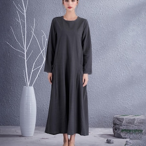Clearance Fall Winter Dress Cotton Dress Long Sleeves Casual Loose Soft Maxi Dresses