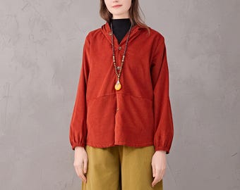 Winter Heavier Warm Buttons Shirt Thicker Pure Cotton Corduroy Hodded Blouse Long Sleeve Tops Coat Custom Tailored Plus Spring Fall Jacket
