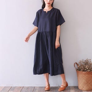 Summer Cotton Dress Soft Casual Loose Midi Dress Short Sleeves Dress Custom Large Size Clothing Linen Dress Tailored Plus Size Dress